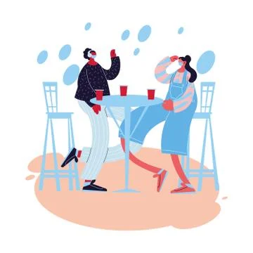 Couple sharing at bar table Stock Illustration