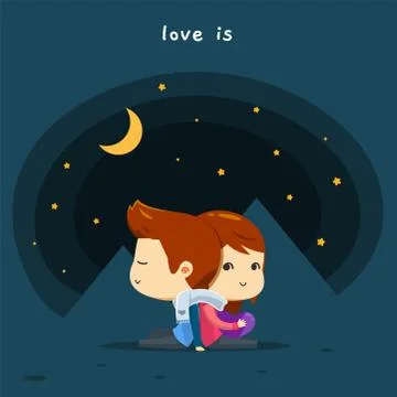A couple is sharing scarf together Stock Illustration