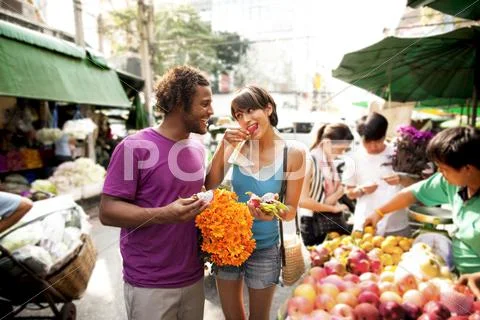 Couple Shopping In Outdoor Market, Bangkok, Bangkok, Thailand