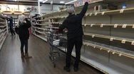 A Couple Shops The Empty Soup Aisle At A Grocery Store Stock Footage