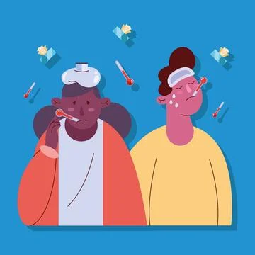 Couple sick with fever Stock Illustration