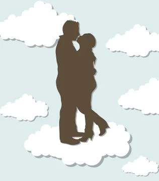 Couple silhouette over clouds. vector illustration Ilustração Stock
