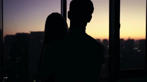 Couple Silhouette Standing by Window Close-Up Stock-Footage 196239222