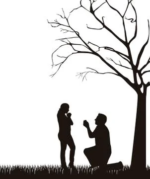 Couple silhouette under tree over white background. vector Ilustração Stock