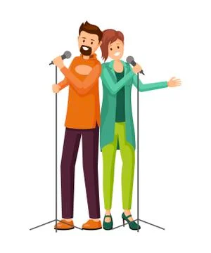 Couple of singers flat vector illustration Stock Illustration