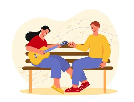 Couple sings with guitar vector Ilustração Stock