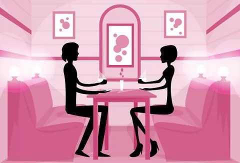 Couple Sitting Cafe Table Drink Coffee Romantic Love Illustrazione stock