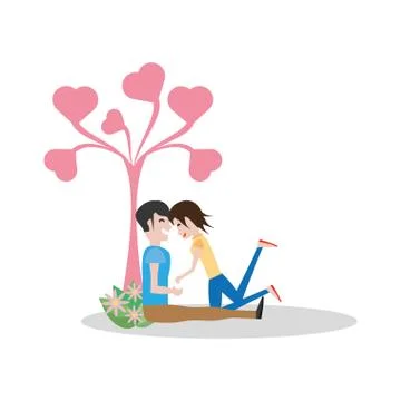 Couple sitting with heart shape tree lovely 스톡 일러스트