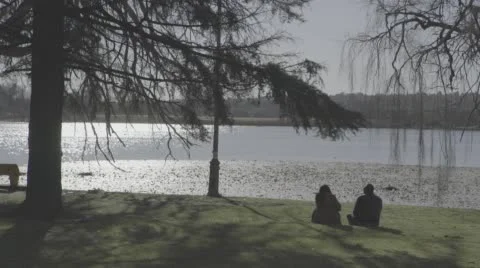 Couple Sitting by Lake Stock Footage 65783766