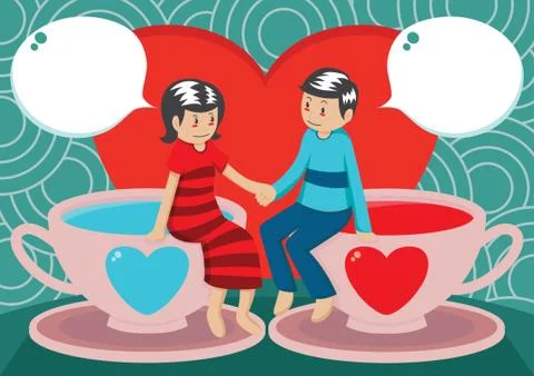 Couple Sitting Over Coffee Ilustração Stock