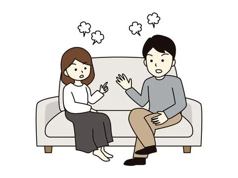 A couple sitting on the sofa and having a fight. Stock Illustration