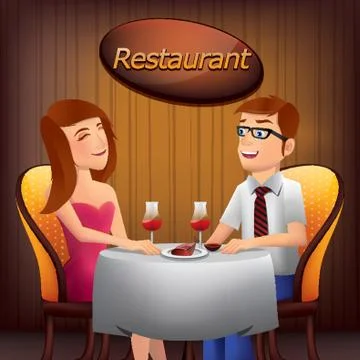 Couple Sitting At The Table In Restaurant Ilustração Stock