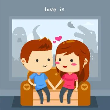 A couple sitting together in a couch Stock Illustration