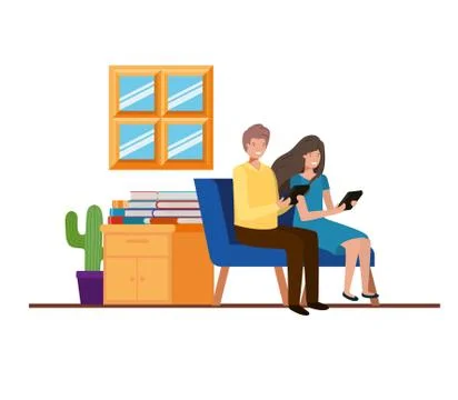 Couple sitting in the work office avatar character Stock Illustration