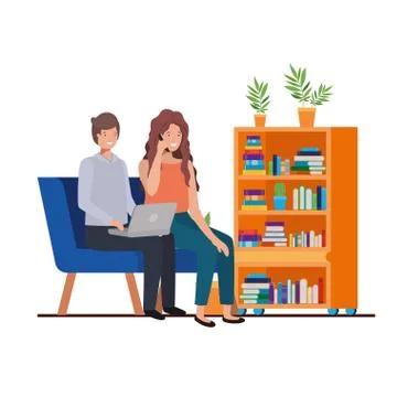 Couple sitting in the work office avatar character Stock Illustration