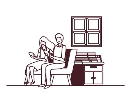 Couple sitting in the work office avatar character Stock Illustration