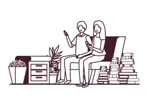 Couple sitting in the work office avatar character Stock Illustration