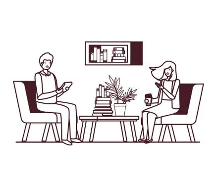 Couple sitting in the work office avatar character Stockillustratie