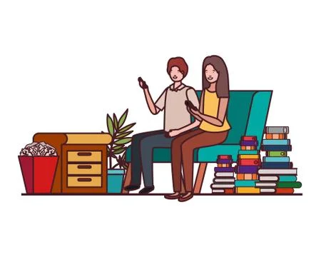 Couple sitting in the work office avatar character Stock Illustration