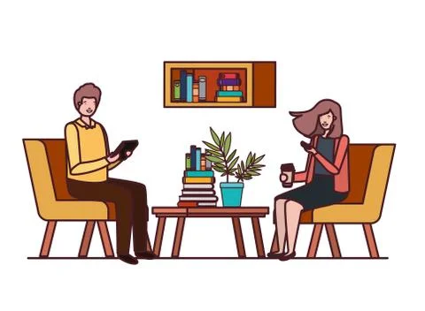 Couple sitting in the work office avatar character Stockillustratie