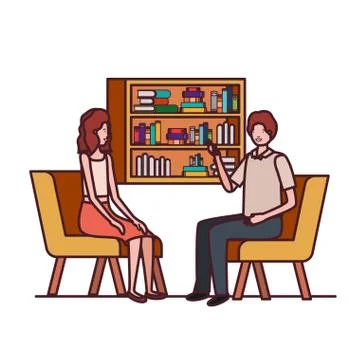 Couple sitting in the work office avatar character Stock Illustration