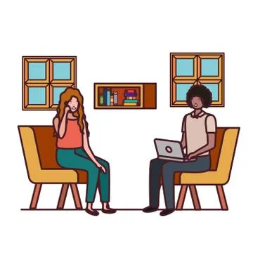 Couple sitting in the work office avatar character Stock Illustration