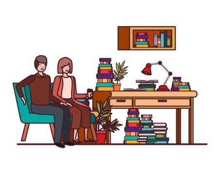 Couple sitting in the work office avatar character Stock Illustration
