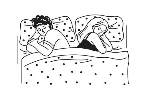 Couple Sleeping in Bed with Back to Back Stock Illustration