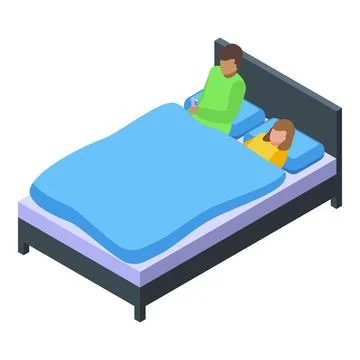 Couple sleeping in bed, man using smartphone at night Stock Illustration