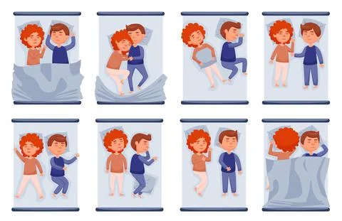 Couple sleeping in bed set Stock Illustration