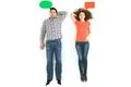 The couple sleeping near the dialog signs. View from above Photo