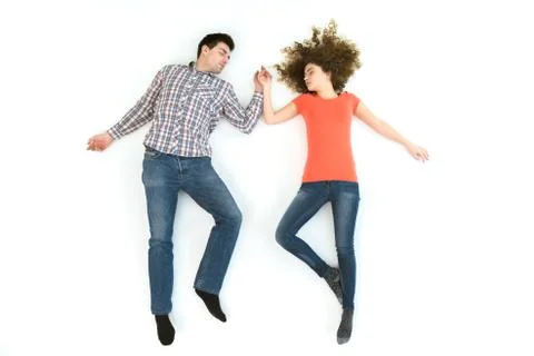 The couple sleeping on the white background. View from above Fotos Stock