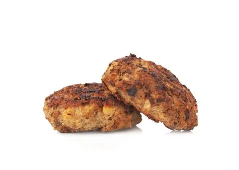 Couple of small hand made cutlets isolated over white background Fotos Stock