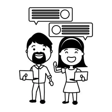 Couple with smartphone and speech bubble Stockillustratie