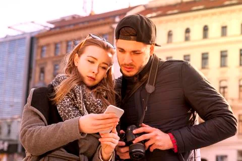 Couple with smartphone Stock Photos