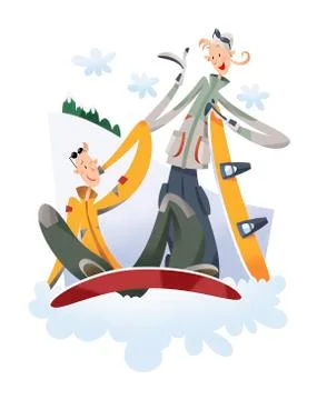 Couple snowboarding Ilustração Stock
