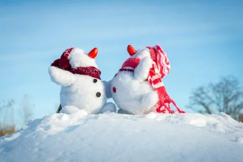 Couple of snowmen Stock Photos