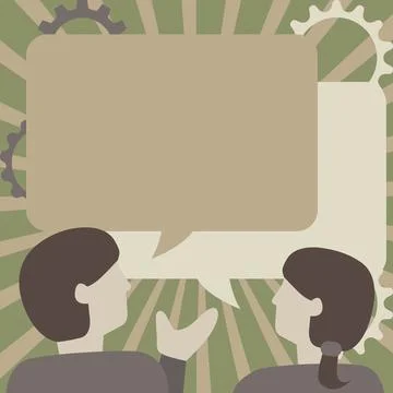 Couple Speaking On Technical Plans With Two Overlaping Speach Clouds On Stock Illustration
