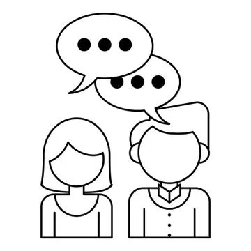 Couple with speech bubble in black and white Stock Illustration