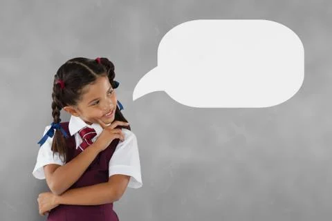 Couple with speech bubble thinking against grey background Stock Photos
