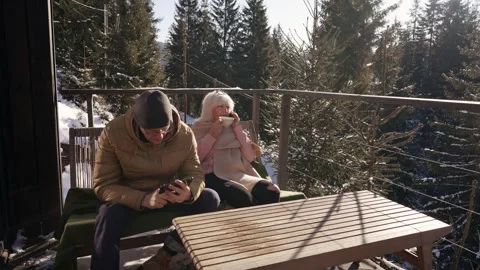 Couple spending time together sitting on the terrace Stock Footage 265105353