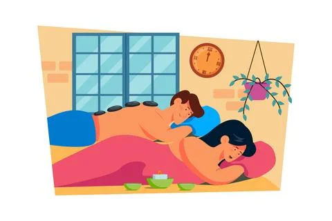 A couple spends the day pampering themselves with spa treatments and massages Stock Illustration