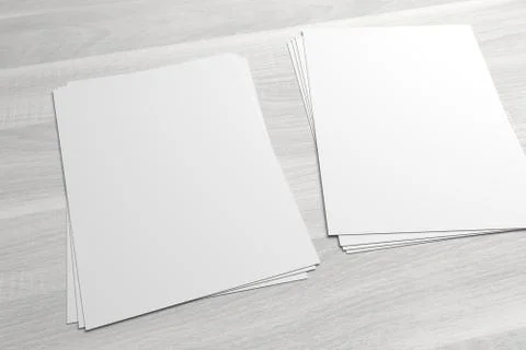 Couple of stacks of flyers or leaflets 3D illustrationon mock-up on wood Stock-Illustration