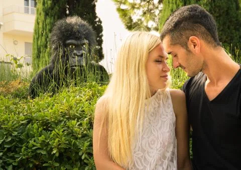 Couple stalked by gorilla Stock-Fotos