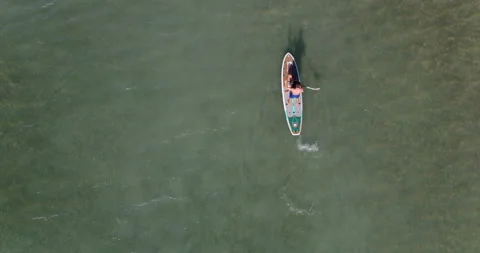 Couple on Stand Up Paddle Board SUP on tropical island resort 스톡 동영상 146475056