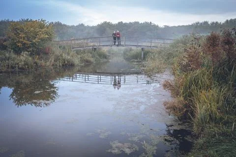 Couple standing on the bridge Stock Photos
