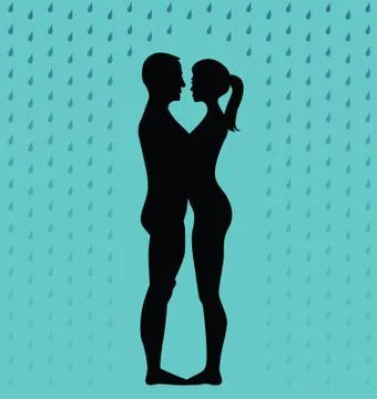 Couple standing in the rain Stock Illustration
