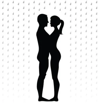 Couple standing in the rain Stock Illustration