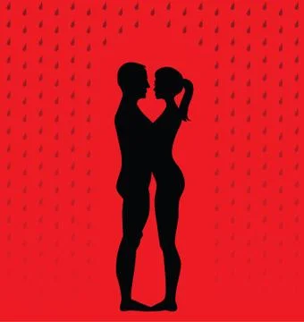 Couple standing in the rain Stock Illustration
