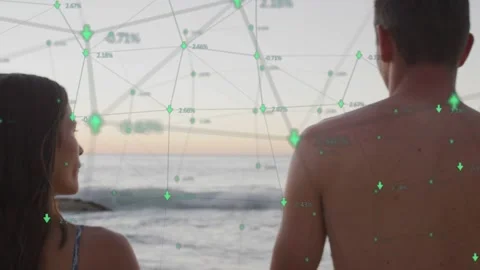 Couple standing shore, overlay starting frame two, over shoulders, mapping nodes Stock Footage 333540104